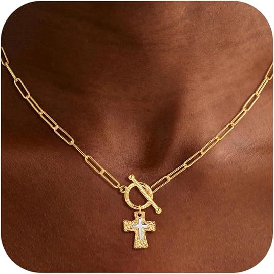 2026 amazon new arrival paperclip ot clasp cross necklace couple's style unique design vintage choker