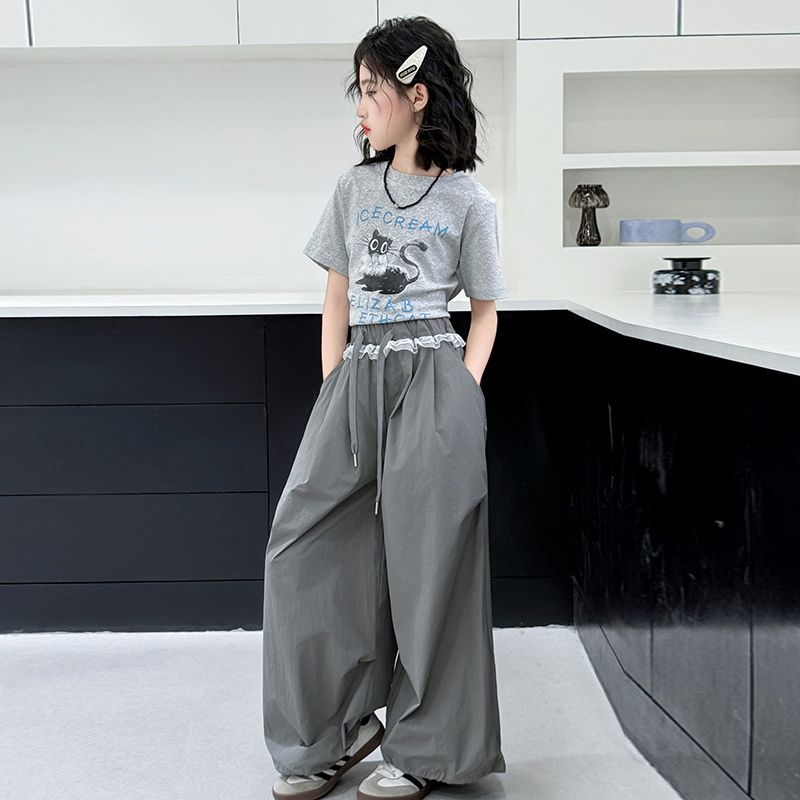 Girls' summer outfit set  new korean style chic fashionable girl's spring and autumn base layer casual pants two-piece set
