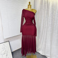 Pure desire sexy burgundy long sleevesdress women's frenchsilm a-line skirthigh waisteleganceelegant long skirt