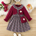 girls' floral knit patchwork dress top princess dress autumn ruffle collar new long sleeve children's wear