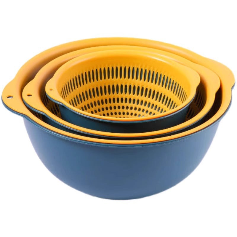 Double-layer sink drain basket six-piece set kitchen living room for home fruit washing plate casual plastic rice washing basket