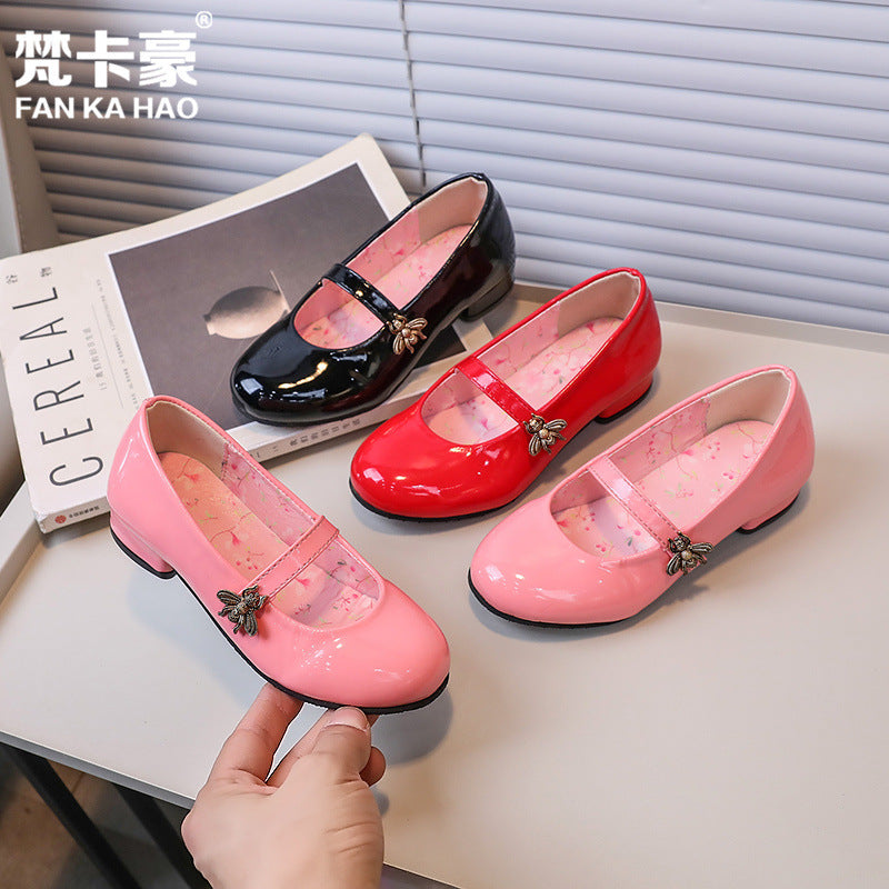 Girls' patent leather dress shoes -  spring/autumn new collection - round toe performance shoes for kids - korean style - sizes for mid-to-large children