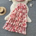 Pure desire style one shoulder floral cake skirt two-piece set women's summer romantic style slimmingelegant classy suit