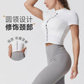 Stylish english printing yoga clothes short sleeve tight shaping high elastic round neck yoga clothes tops sports yoga in stock