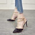 Studded high heel women's stiletto pumps - versatile & chic for summer 2024 - sexy pointed toe t-strap peep-toe rivet sandals