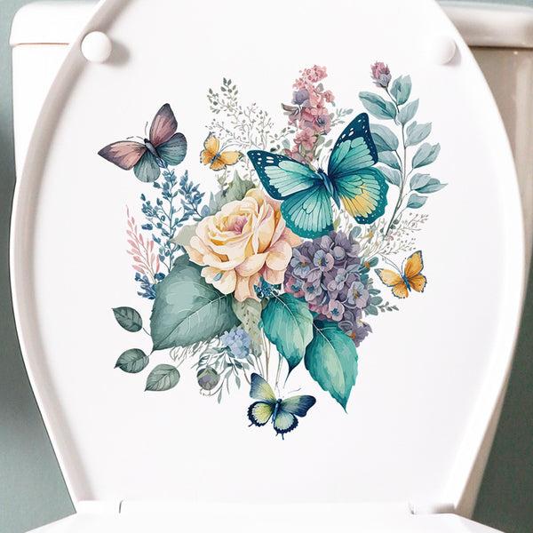 Wholesale Manufacturer Toilet Toilet Lid Butterfly Flower Sticker Waterproof Removable Personalized Plant Flower Toilet Sticker