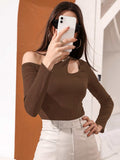 European and american women's clothing  fall/winter new arrivals: sexy cutout, slim-fit, casual long-sleeve women's t-shirt top -  in-stock