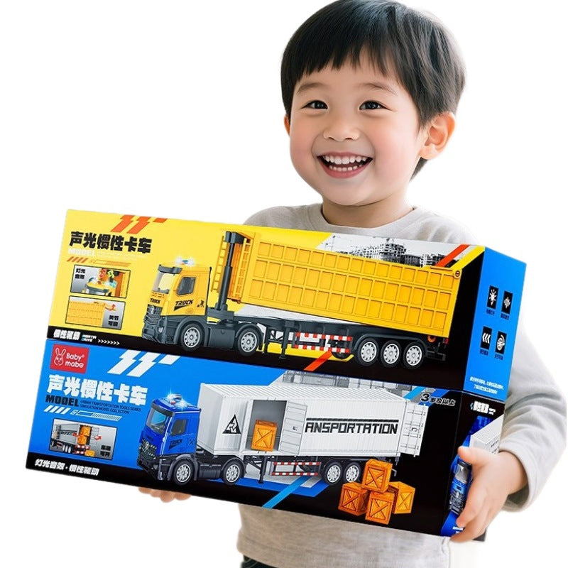 Kids' extra-long big truck toy - alloy semi-truck with container, trailer, and forklift