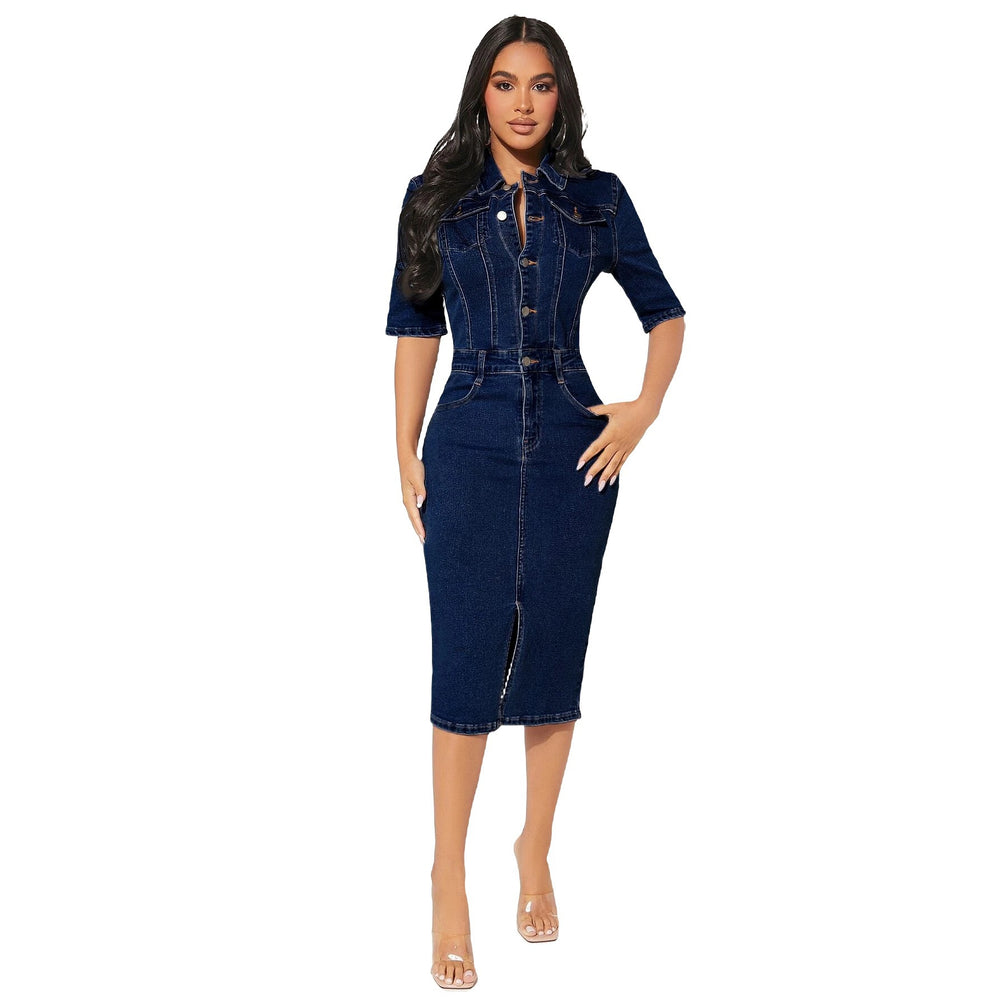 Amazon cross-border summer new fashion trendy turn-down collar slim fit elegant commute european and american hot girl short sleeve dress