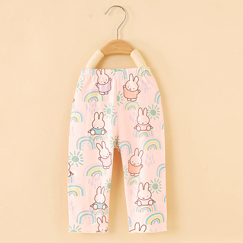 Girls' summer pants: kids' summer cartoon baby girl milk silk leggings - lightweight outerwear for summer
