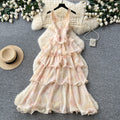 Frenchromantic style v neckhalter floral dress female summerk-style sleeveless ruffles cake skirt slimming look