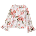 cross-border code new  women's original elegant round neck ruffle long sleeve printed top