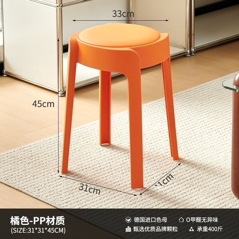 Soft-packed casualfor home plastic dining chair, sturdy and durable chair, stool, stackable thickened round stool, living room chair