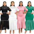 spring/summer new arrival:  cross-border chiffon patchwork dress - plus size african women's long dress