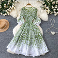French romantic floral print dress - women's spring long sleeve slim fit a-line maxi dress - elegant, chic, and youthful