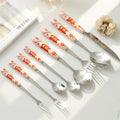 Cartoon girl ceramic handle high-temperature resistant anti-scald fork and spoon set, premium stainless steel cutlery, steak knife and fork