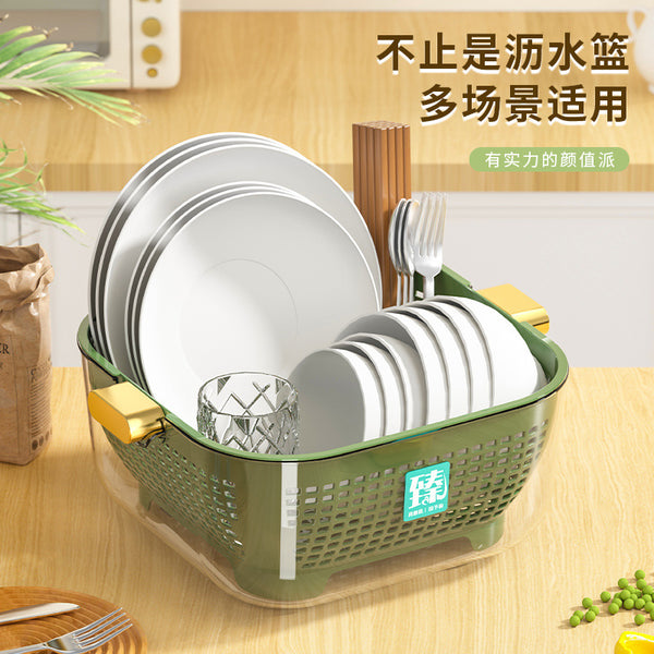 Customizable PET kitchen drain basket can be printed and labeled Internet celebrity vegetable and fruit washing basin Double layer drain basin thickened