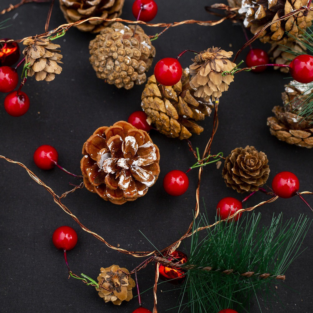 LED Christmas copper wire light pine cone pine needle bell red fruit decorative light string battery box Christmas rattan lights string