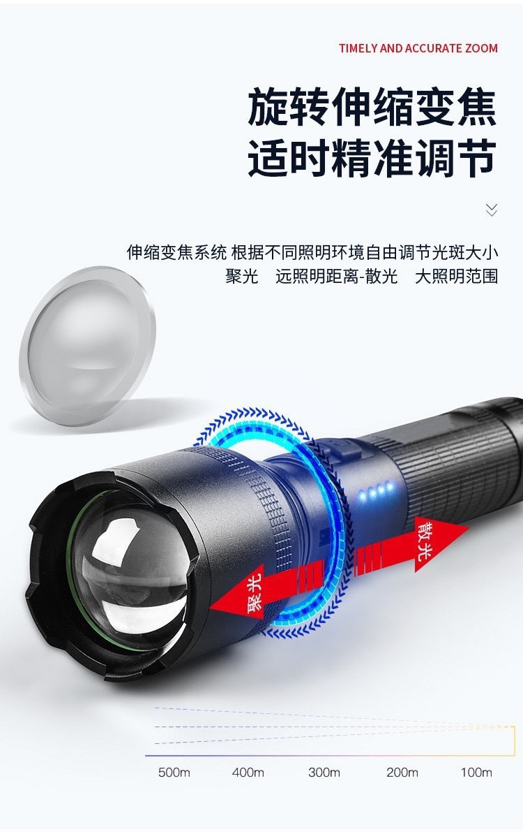 Cross-border wholesale LED flashlight P60 strong light display dual switch USB charging 18650 self-defense waterproof flashlight