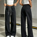 Fashionjeans women's washed drawstring elastic waist loose pantscasualloosedrapedmopstraight-leg pants