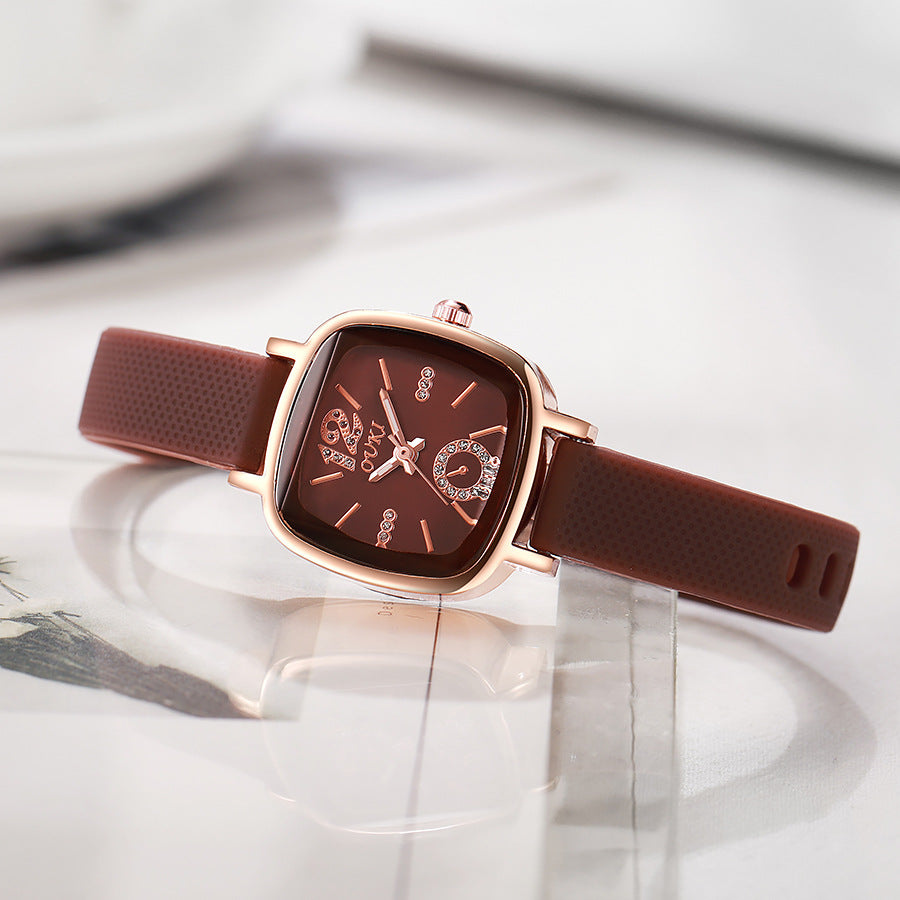 Ouki new tiktok cross-border high-value in-stock square watch silicone strap student watch women's watch wholesale