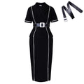 D587 european and american style women's  new fashion short-sleeve blazer collar high-waisted ruffle trim export ol cross-border dress