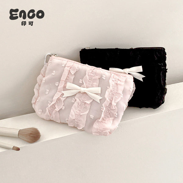 Cute cosmetic bag cosmetic bag new Korean version lace bow large capacity change bag clutch bag women's storage bag