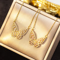[titanium steel] internet celebrity new butterfly necklace for women electroplated hollow high-end copper micro-embedded light luxury sweater chain jewelry