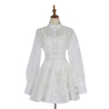 Export spring and summer stand-up collar lantern long sleeves waist single-breasted beaded shirt tops+a-line skirt skirt suit