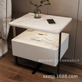 Smart white bedside table - minimalist bedroom nightstand with rock slab texture, tempered glass, solid wood, wireless charging, and storage