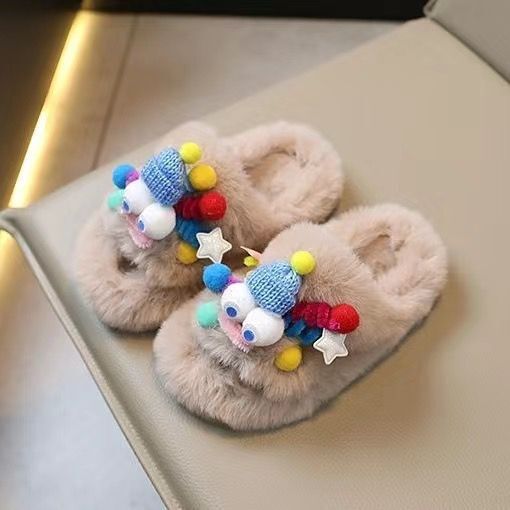 Thick sole fur slippers 2024new arrival cartoon cute autumn winter heightening non-slip flip-flops indoor home cotton slippers