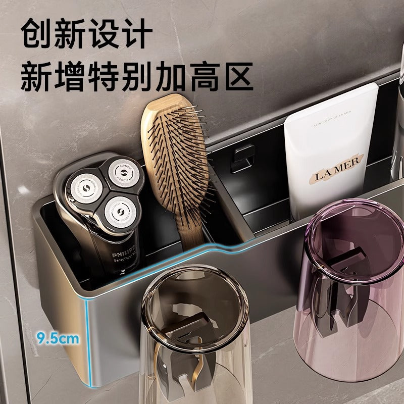 Electric toothbrush storage rack cup holder shelf punch-free wall hanging family tooth cup brushing mouthwash cup hanging rack toothpaste
