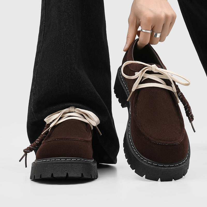 Derby shoes men's retro brown thick sole kangaroo shoes men's 2026 new arrivaleasiest for matchtrendy outdoor casual workwear leather shoes