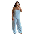 European and american cross-border women's fashion:  summer new collection - striped asymmetrical cami top and wide-leg pants set