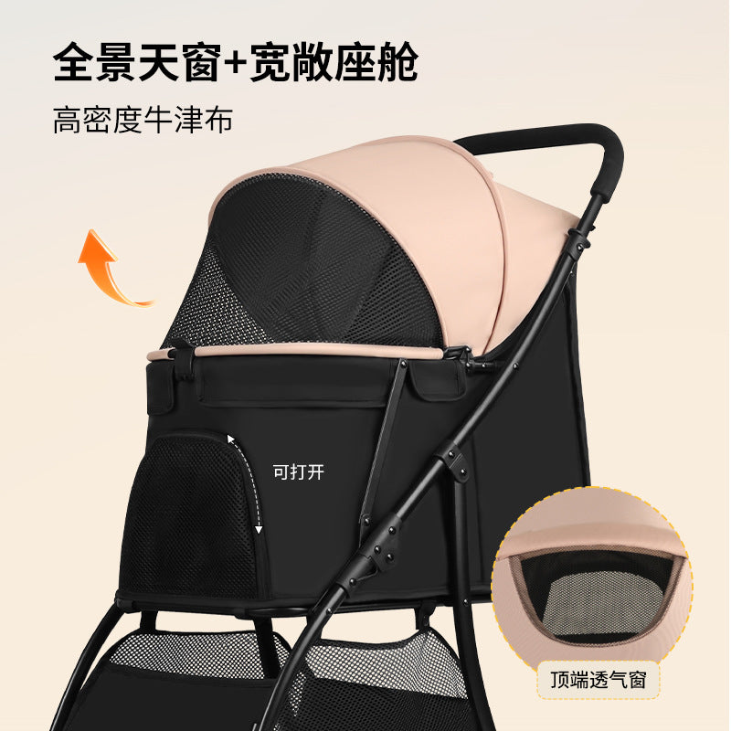 Pet stroller - lightweight & foldable for small to medium dogs & cats - one-click fold, large capacity