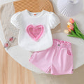 cross-border girls' fresh & sweet mesh print crewneck top + casual shorts set - toddler outfit