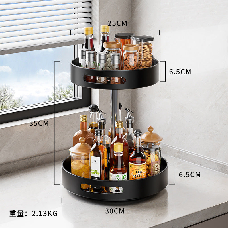 Stainless steel seasoning rack 360 ° rotation convenient rack countertop thickened stainless steel double-layer multi-functional storage