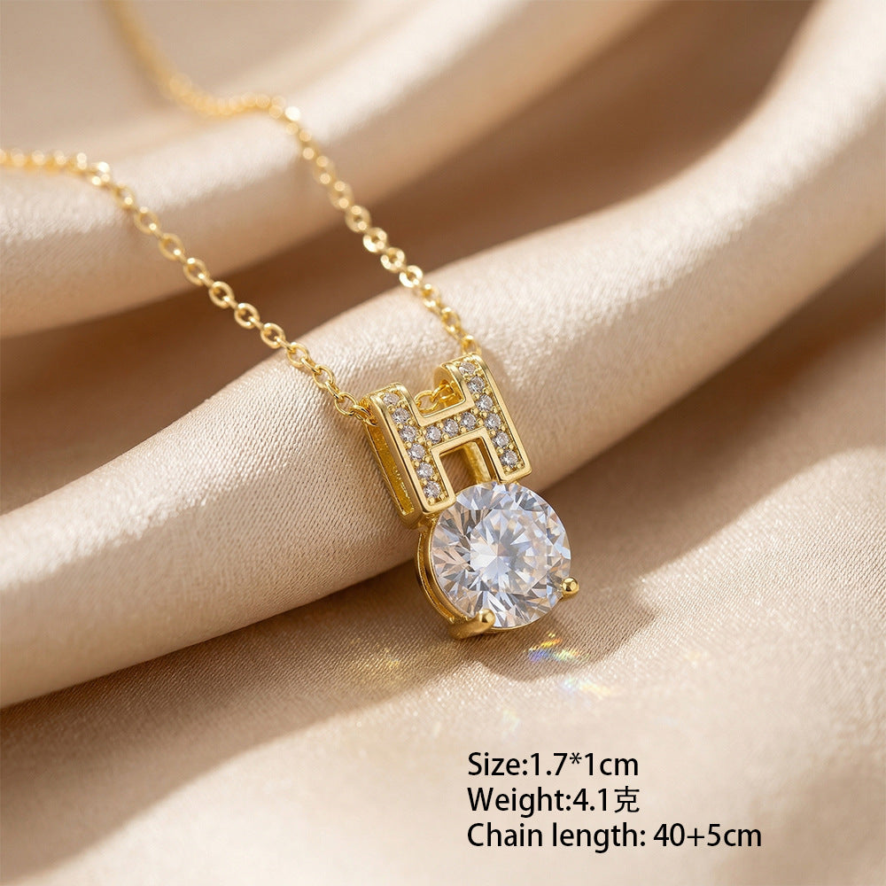 Stylishaccessible luxurybest selling full diamond copper inlaid zirconium letter necklace women's easiest for match non-fading casualelegant collarbone chain suit