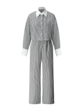 european and american cross-border e-commerce women's outfit: british style long-sleeved shirt two-piece set - striped & zebra print