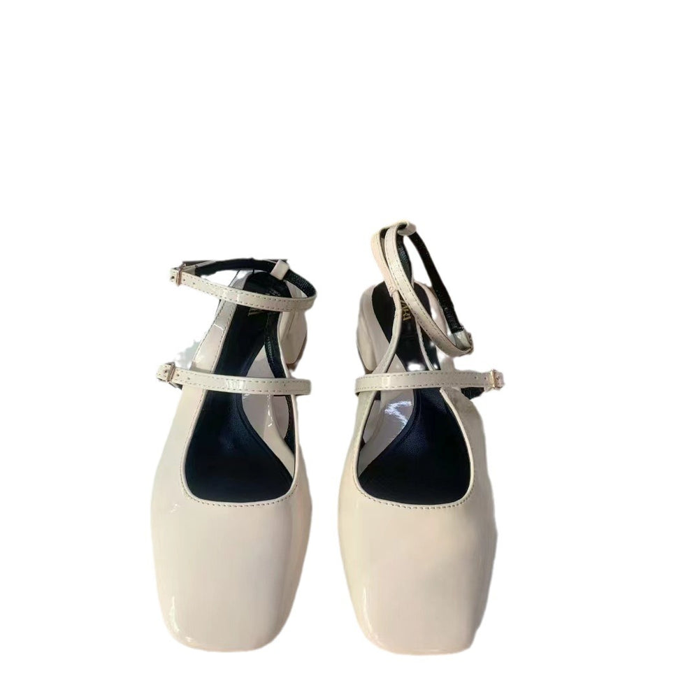 Za spring new 2024 fashion square toe mary jane single strap buckle back strap open heel chunky heel sandals for women