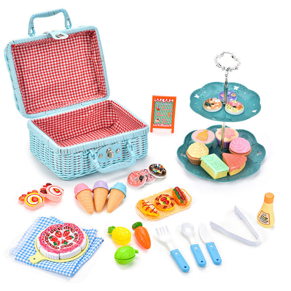 Cross-border  export children's play house toys outdoor picnic basket simulated food snacks afternoon tea toys