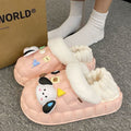 2025 cotton slippers - removable & washable, women's winter home & outdoor wear, thick sole, closed heel, fleece-lined, cartoon design, warm & cozy