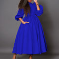 D491  women's winter new arrival: semi-high neck, long sleeve, cinched waist, elegant, slimming, a-line foreign trade dress