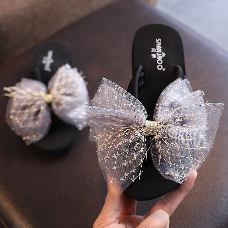 2025 new fashionable parent-child summer outdoor slippers, girls' holiday sandals, bowknot baby flip-flops