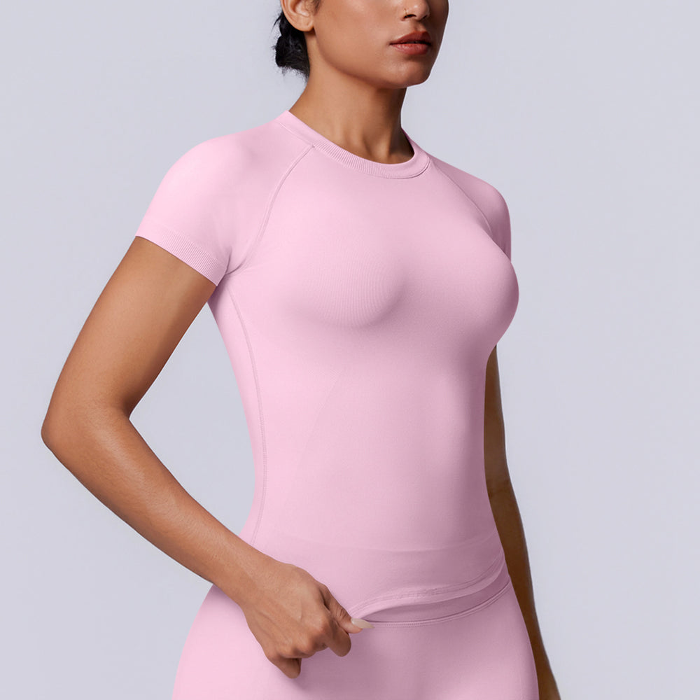 New arrival cross-border fashion seamless pure color tight high elastic breathable t-shirt sports running fitness yoga wear tops for women