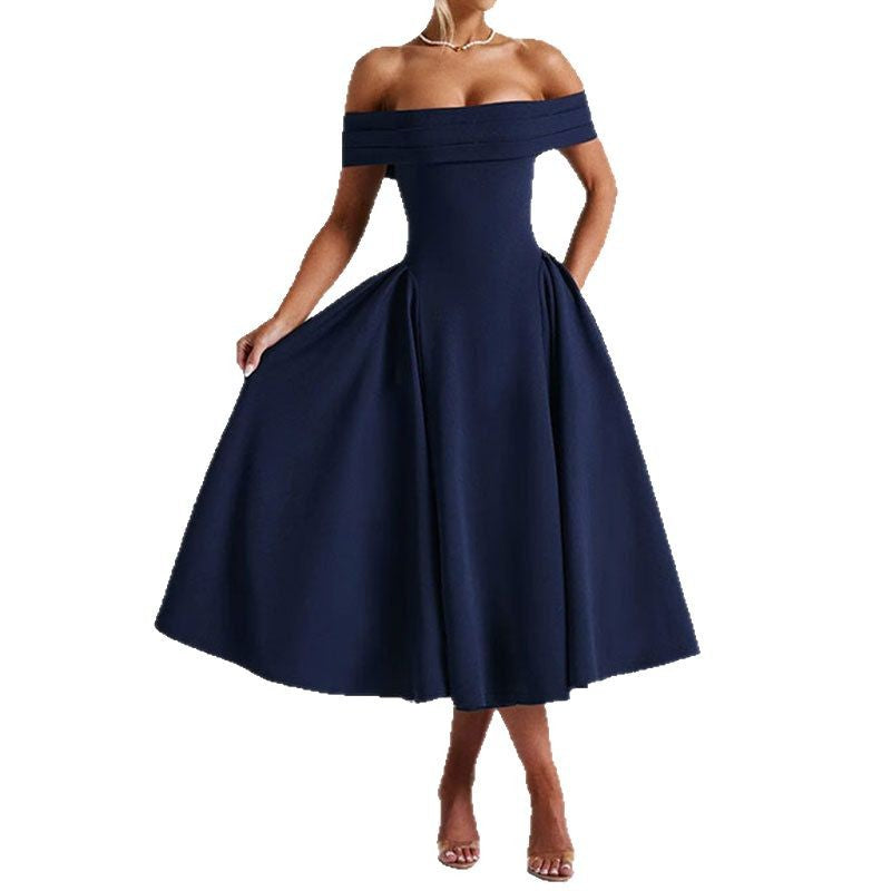 cross-border e-commerce women's fashion: european and american summer new arrivals - elegant and chic strapless one-shoulder evening gown dress