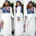 African women's plus size new fashion elegant high waist slimming printed long sleeve dress - cross-border supply, ready stock