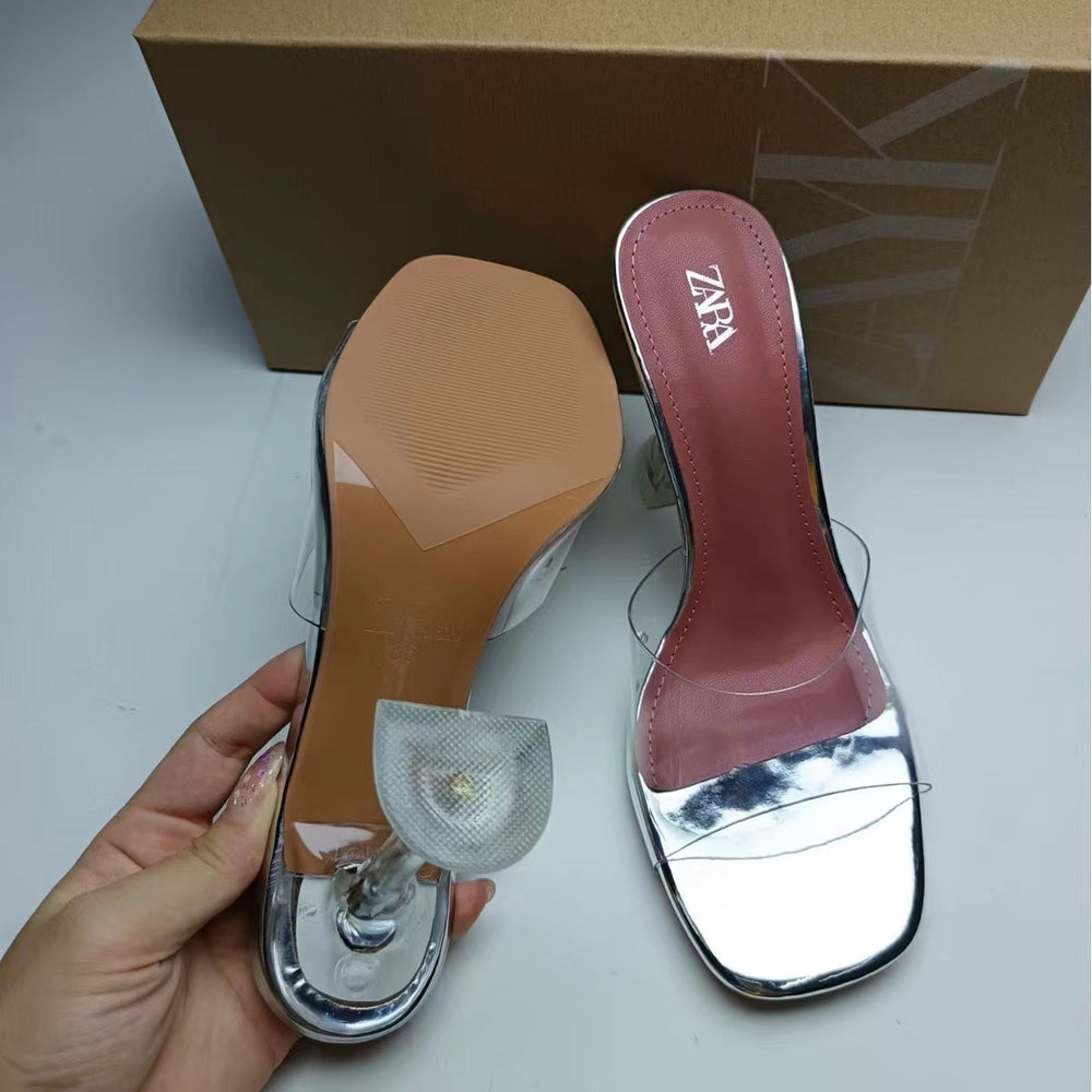 Za2024summernew arrival metal glass glue open toe european and american style high heel sandals daily casual outer wear women