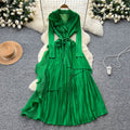 Miya pleated european and american dress women's  autumn sense of design strappy waist suit collar asymmetrical long skirt
