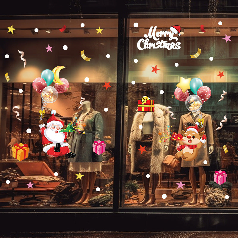 Christmas decoration glass door sticker window arrangement Santa Claus snowflake elk colorful balloon glue-free static sticker